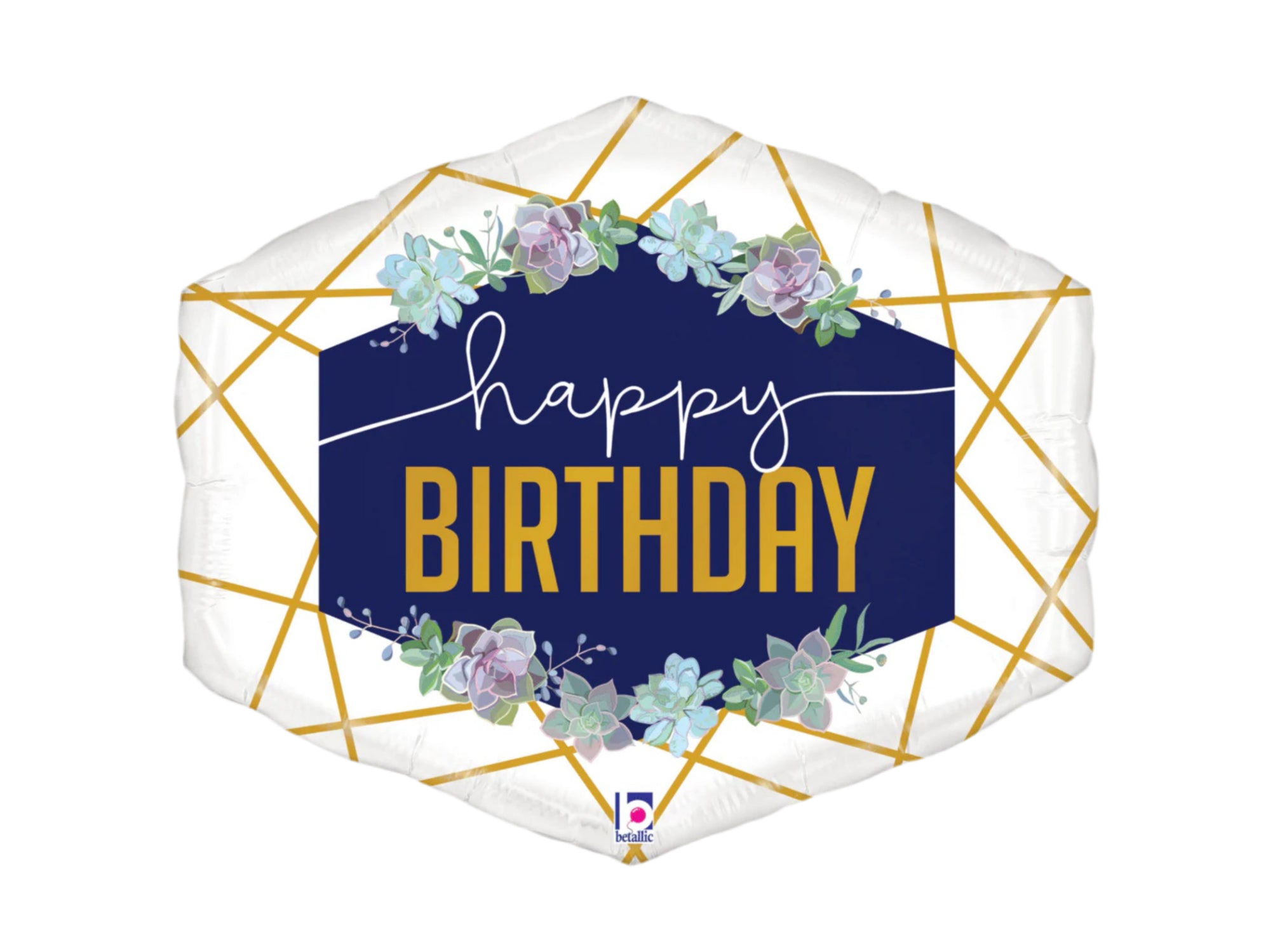 Betallic 30" Happy Birthday Gold White Navy Geometric